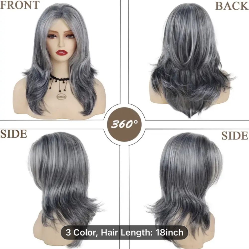 Long Straight Synthetic Wig - Heat-Resistant Gray/White/Black/Brown. - Picture 3 of 4
